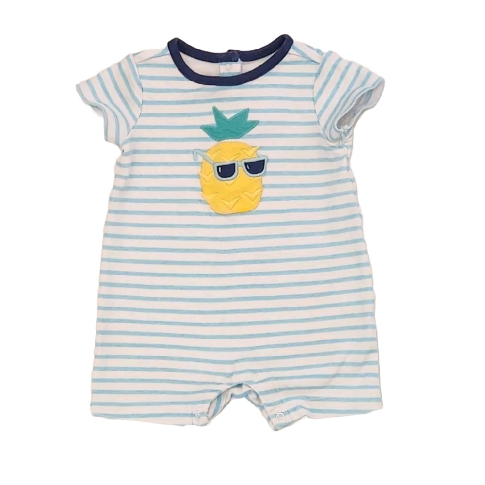 Gymboree Striped Blue White Pinapple Crew Neck Romper 3 to 6 Months
